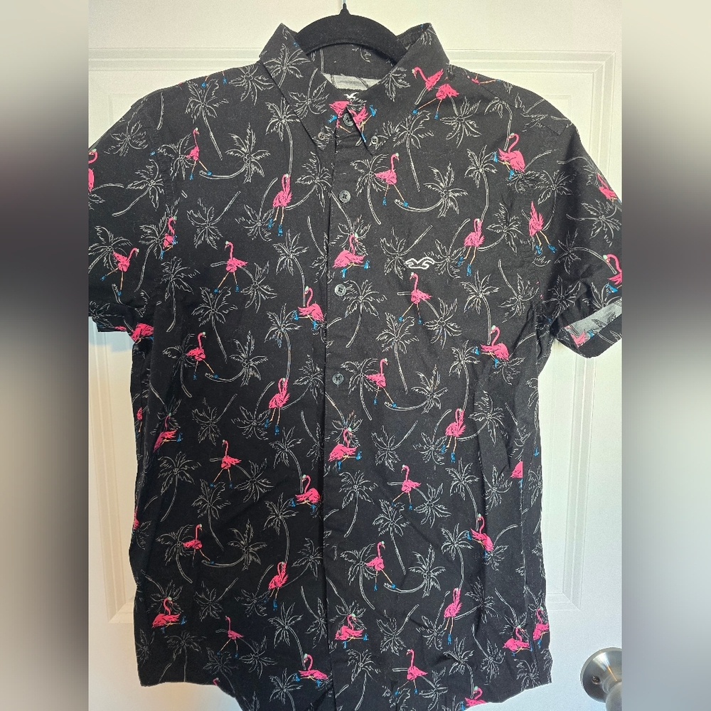 Hollister Black Shirt with Pink Flamingo Print